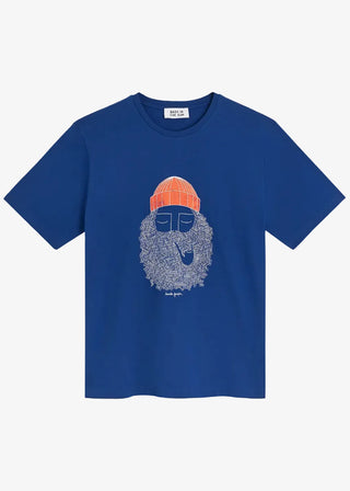 BASK IN THE SUN SMOKING PIPE T SHIRT COBALT