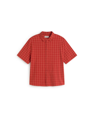 THINKING MU CHECKS SEERSUCKER PADDY SHIRT RED