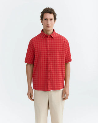 THINKING MU CHECKS SEERSUCKER PADDY SHIRT RED