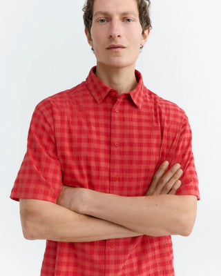 THINKING MU CHECKS SEERSUCKER PADDY SHIRT RED
