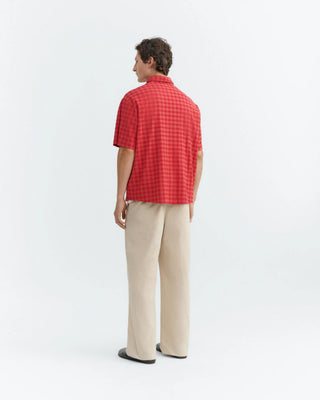 THINKING MU CHECKS SEERSUCKER PADDY SHIRT RED