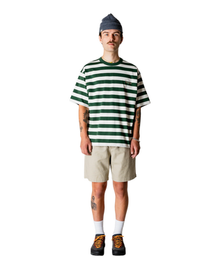 WOODBIRD WBBRAINE STRIPE TEE PINE GREEN