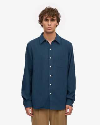 COLORFUL STANDARD ORGANIC FLANNEL SHIRT PETROL BLUE