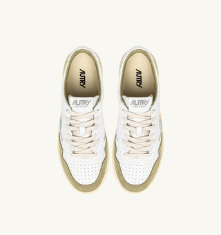 AUTRY MEDALIST LOW WHITE LEATHER GREY GREEN SUEDE - AULMFT06