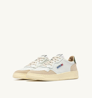 AUTRY MEDALIST LOW  WHITE LEATHER BRONZE GREEN SUEDE - AULMLS17