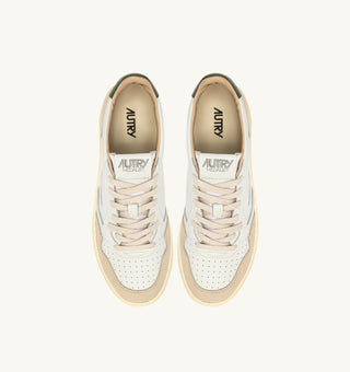 AUTRY MEDALIST LOW  WHITE LEATHER BRONZE GREEN SUEDE - AULMLS17